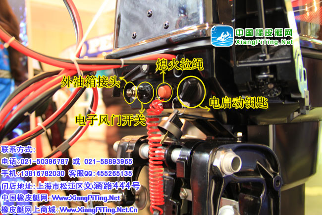 外油箱接头、电子风门开关、熄火拉绳、电启动钥匙